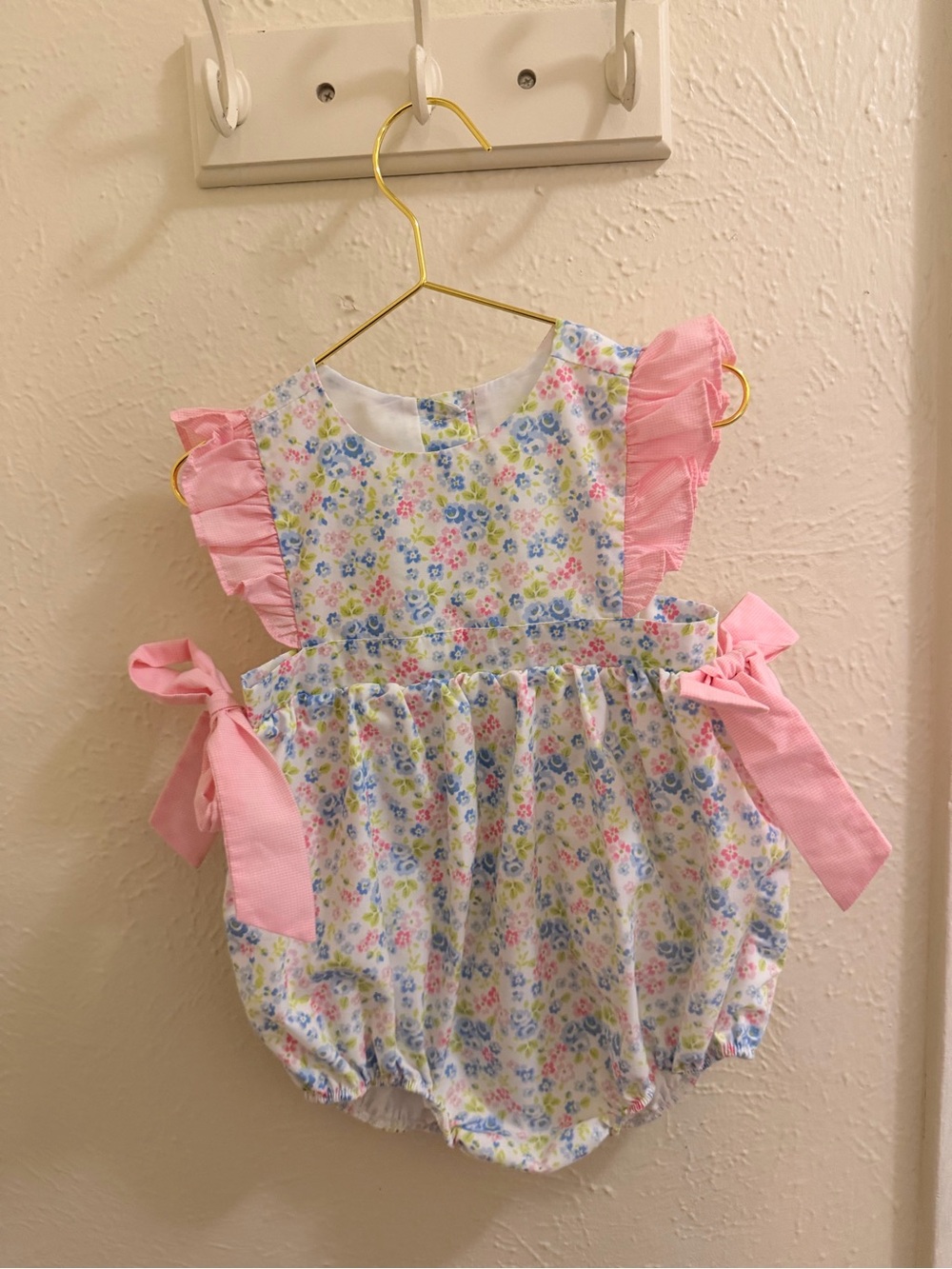 Pink Floral Ruffle Bubble Romper - Kids
